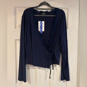 NWT Cider Deep Blue Wrap Blouse